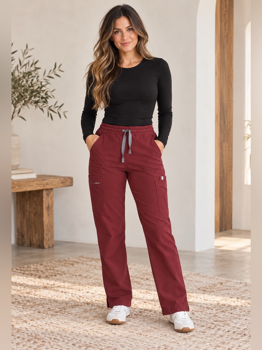 NWOT FIGS Yola Burgundy Skinny Scrub Pants Medium Regular